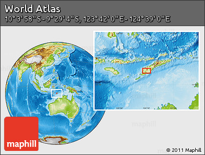 Physical Location Map of the Area around 9° 46' 31" S, 124° 10' 30" E