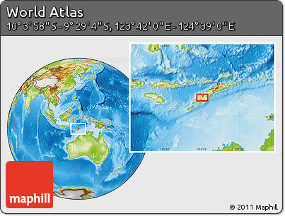 Physical Location Map of the Area around 9° 46' 31" S, 124° 10' 30" E