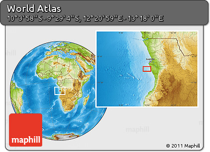 Physical Location Map of the Area around 9° 46' 31" S, 12° 49' 29" E