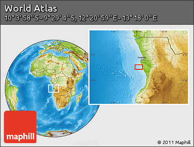 Physical Location Map of the Area around 9° 46' 31" S, 12° 49' 29" E