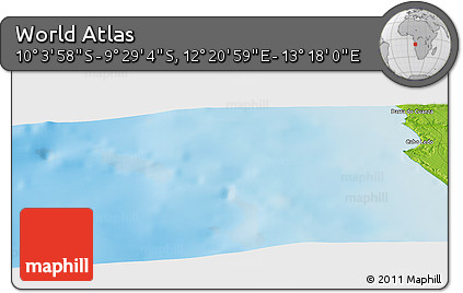Physical Panoramic Map of the Area around 9° 46' 31" S, 12° 49' 29" E
