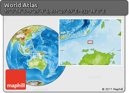 Physical Location Map of the Area around 9° 46' 31" S, 131° 49' 29" E