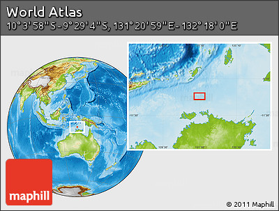 Physical Location Map of the Area around 9° 46' 31" S, 131° 49' 29" E