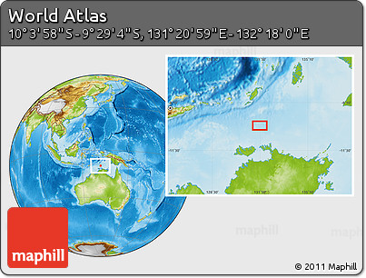 Physical Location Map of the Area around 9° 46' 31" S, 131° 49' 29" E