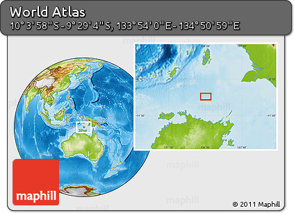 Physical Location Map of the Area around 9° 46' 31" S, 134° 22' 30" E