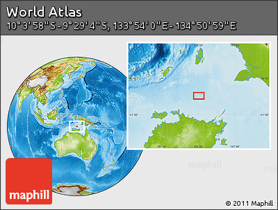 Physical Location Map of the Area around 9° 46' 31" S, 134° 22' 30" E