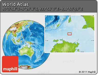 Physical Location Map of the Area around 9° 46' 31" S, 134° 22' 30" E