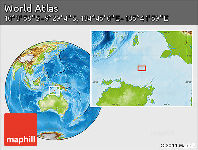 Physical Location Map of the Area around 9° 46' 31" S, 135° 13' 29" E