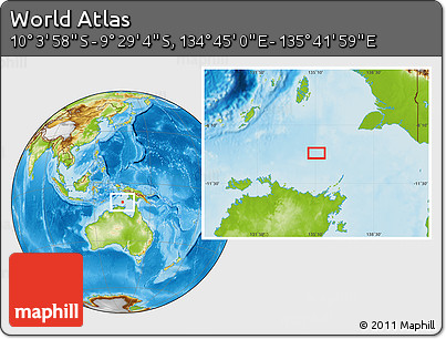 Physical Location Map of the Area around 9° 46' 31" S, 135° 13' 29" E