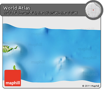 Physical 3D Map of the Area around 9° 46' 31" S, 138° 28' 29" W