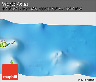 Physical 3D Map of the Area around 9° 46' 31" S, 138° 28' 29" W