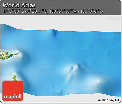 Physical 3D Map of the Area around 9° 46' 31" S, 138° 28' 29" W