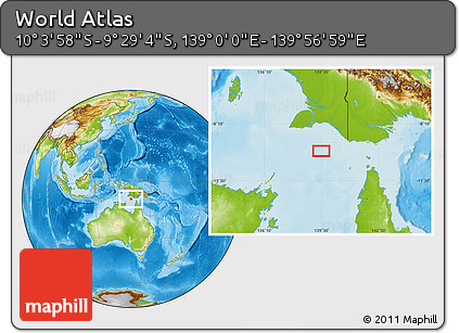Physical Location Map of the Area around 9° 46' 31" S, 139° 28' 29" E