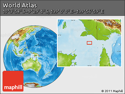 Physical Location Map of the Area around 9° 46' 31" S, 139° 28' 29" E