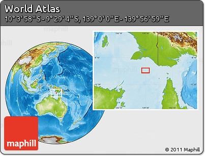 Physical Location Map of the Area around 9° 46' 31" S, 139° 28' 29" E