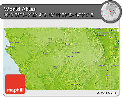 Physical 3D Map of the Area around 9° 46' 31" S, 13° 40' 30" E