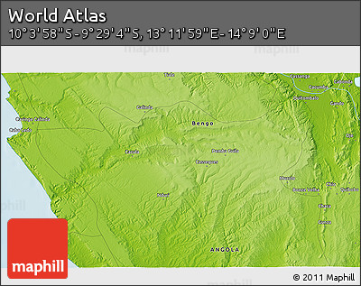 Physical 3D Map of the Area around 9° 46' 31" S, 13° 40' 30" E