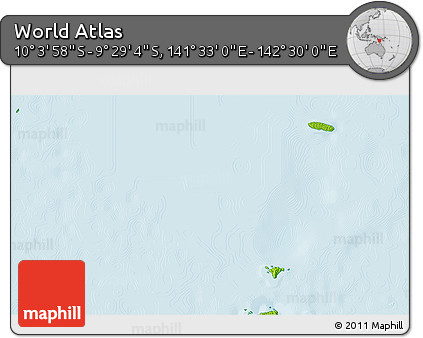 Physical 3D Map of the Area around 9° 46' 31" S, 142° 1' 30" E