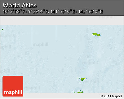 Physical 3D Map of the Area around 9° 46' 31" S, 142° 1' 30" E