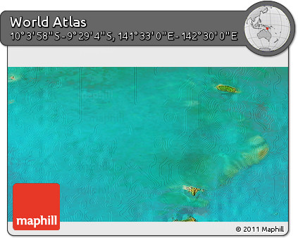 Satellite 3D Map of the Area around 9° 46' 31" S, 142° 1' 30" E