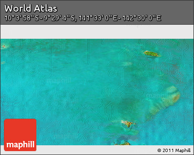 Satellite 3D Map of the Area around 9° 46' 31" S, 142° 1' 30" E