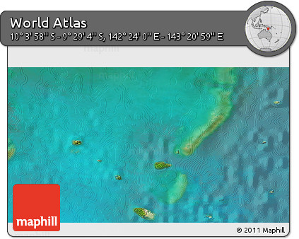 Satellite 3D Map of the Area around 9° 46' 31" S, 142° 52' 30" E