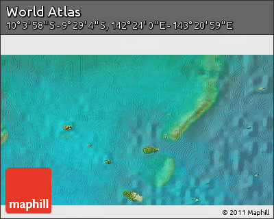 Satellite 3D Map of the Area around 9° 46' 31" S, 142° 52' 30" E
