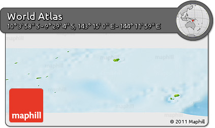 Physical Panoramic Map of the Area around 9° 46' 31" S, 143° 43' 29" E