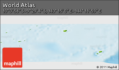 Physical Panoramic Map of the Area around 9° 46' 31" S, 143° 43' 29" E