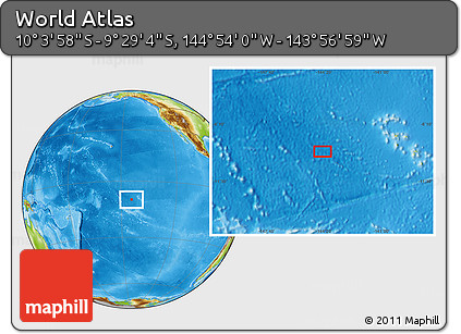 Physical Location Map of the Area around 9° 46' 31" S, 144° 25' 30" W