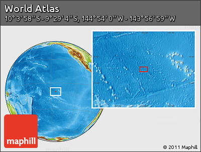 Physical Location Map of the Area around 9° 46' 31" S, 144° 25' 30" W