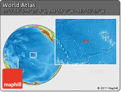 Physical Location Map of the Area around 9° 46' 31" S, 144° 25' 30" W