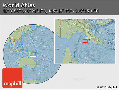 Savanna Style Location Map of the Area around 9° 46' 31" S, 146° 16' 30" E, hill shading