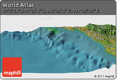 Satellite Panoramic Map of the Area around 9° 46' 31" S, 147° 7' 30" E