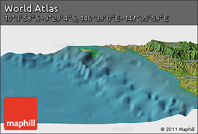 Satellite Panoramic Map of the Area around 9° 46' 31" S, 147° 7' 30" E