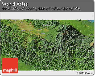Satellite 3D Map of the Area around 9° 46' 31" S, 148° 49' 29" E