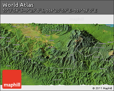 Satellite 3D Map of the Area around 9° 46' 31" S, 148° 49' 29" E