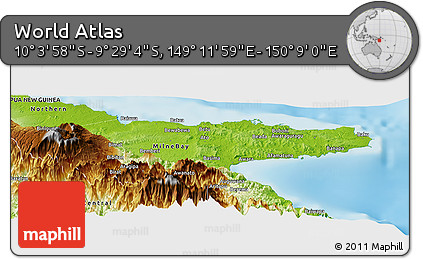 Physical Panoramic Map of the Area around 9° 46' 31" S, 149° 40' 30" E