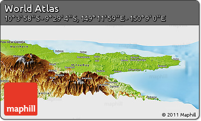 Physical Panoramic Map of the Area around 9° 46' 31" S, 149° 40' 30" E