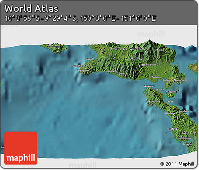 Satellite 3D Map of the Area around 9° 46' 31" S, 150° 31' 30" E