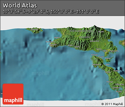 Satellite 3D Map of the Area around 9° 46' 31" S, 150° 31' 30" E