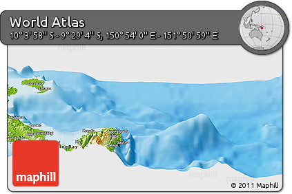 Physical Panoramic Map of the Area around 9° 46' 31" S, 151° 22' 30" E