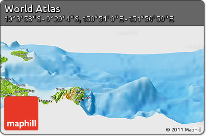 Physical Panoramic Map of the Area around 9° 46' 31" S, 151° 22' 30" E