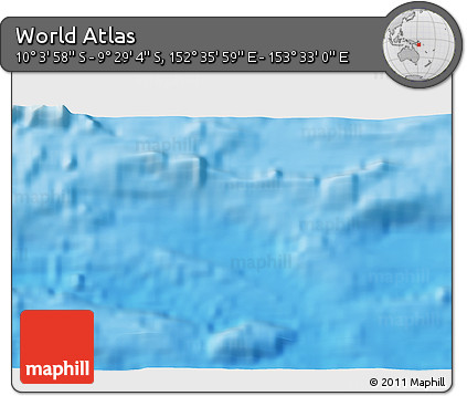 Physical 3D Map of the Area around 9° 46' 31" S, 153° 4' 29" E