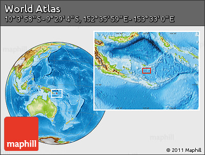 Physical Location Map of the Area around 9° 46' 31" S, 153° 4' 29" E