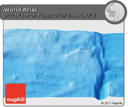 Physical 3D Map of the Area around 9° 46' 31" S, 153° 55' 30" E