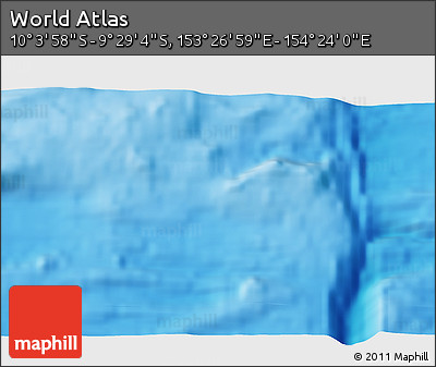 Physical 3D Map of the Area around 9° 46' 31" S, 153° 55' 30" E