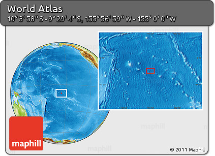 Physical Location Map of the Area around 9° 46' 31" S, 155° 28' 29" W