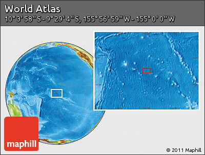 Physical Location Map of the Area around 9° 46' 31" S, 155° 28' 29" W