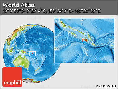 Physical Location Map of the Area around 9° 46' 31" S, 159° 52' 30" E